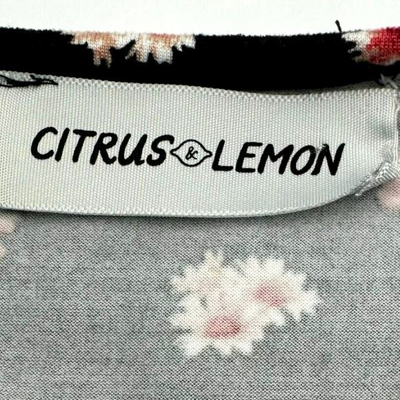 CITRUS & LEMON Women Medium Black pink Ditsy floral print faux wrap dress ruffle - Picture 4 of 7